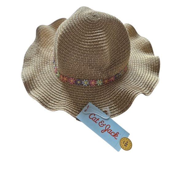 Cat And Jack Straw Floral Embroidered Sun Hat 12-24 Months NWT - Picture 1 of 7